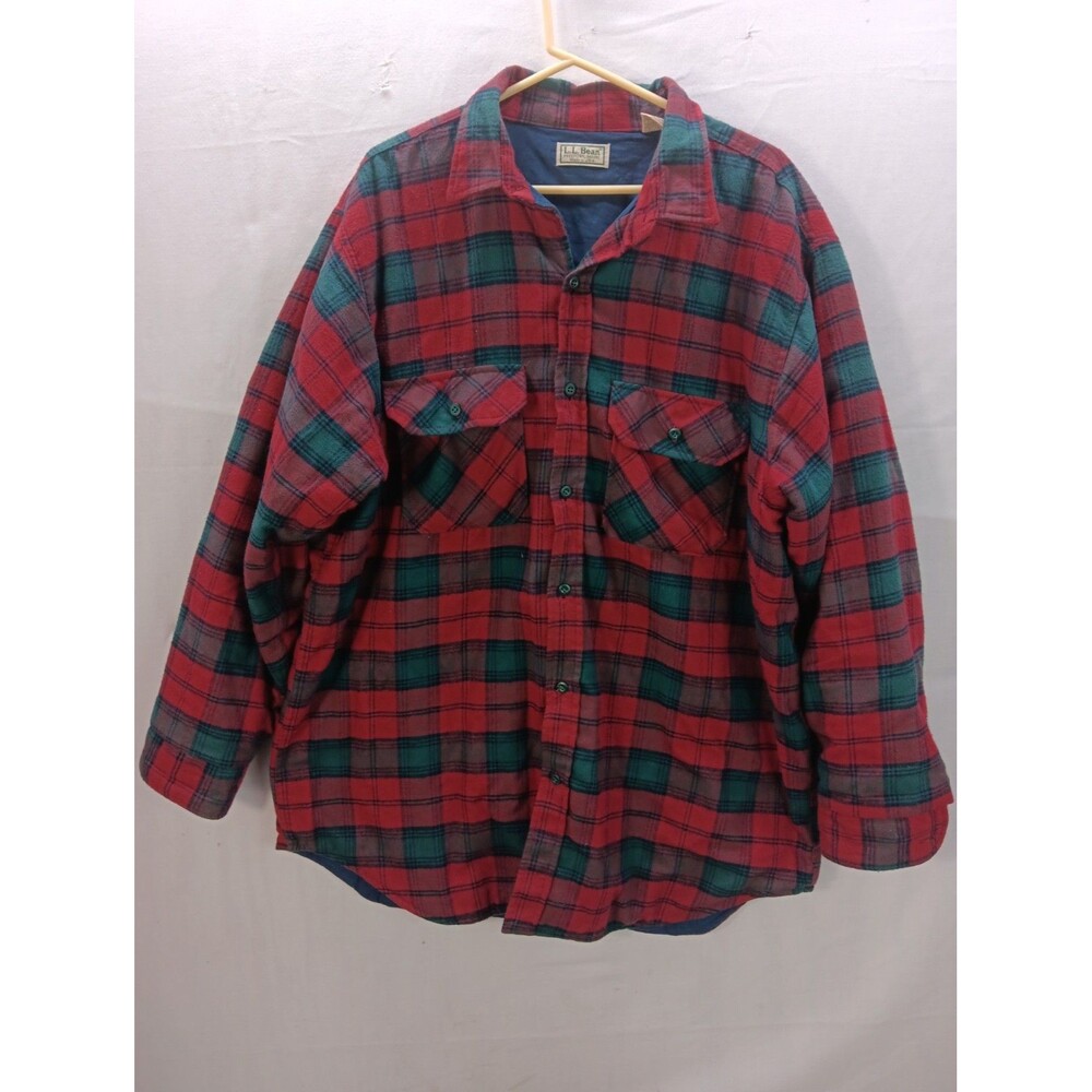 Vintage LL Bean C-669 Fleece Lined Flannel Shirt Jacket Mens Tall XLarge Red